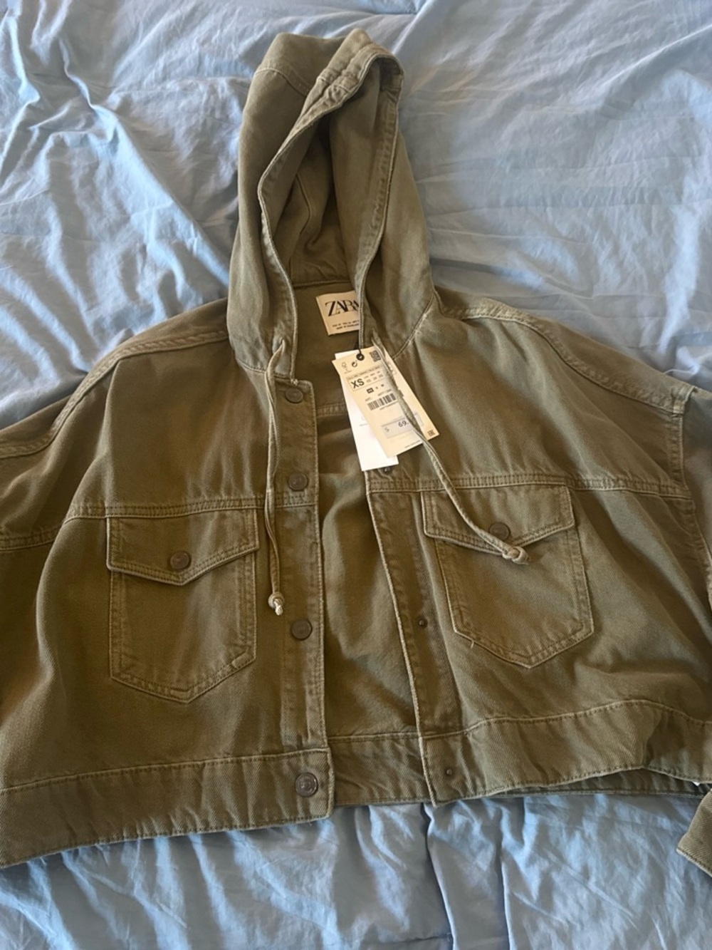 Zara green Hooded Jean Jacket